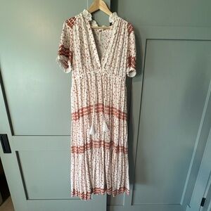 Free people rare feelings White and orange floral Maxi Dress- SMALL